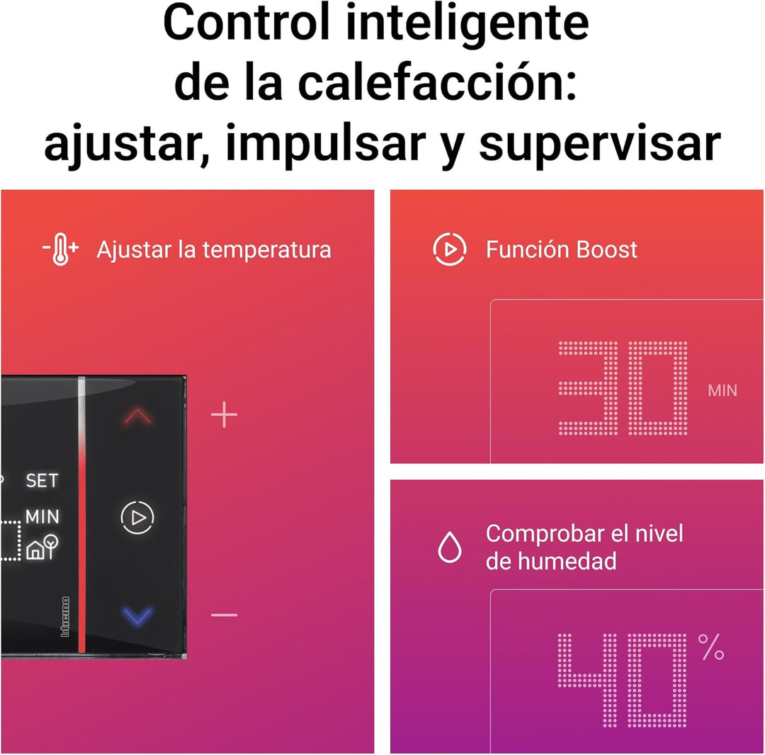 Bticino XG8002E Thermostat mit WiFi, New Smarther2 mit Netatmo, Schwarz, Temperaturregelung für den