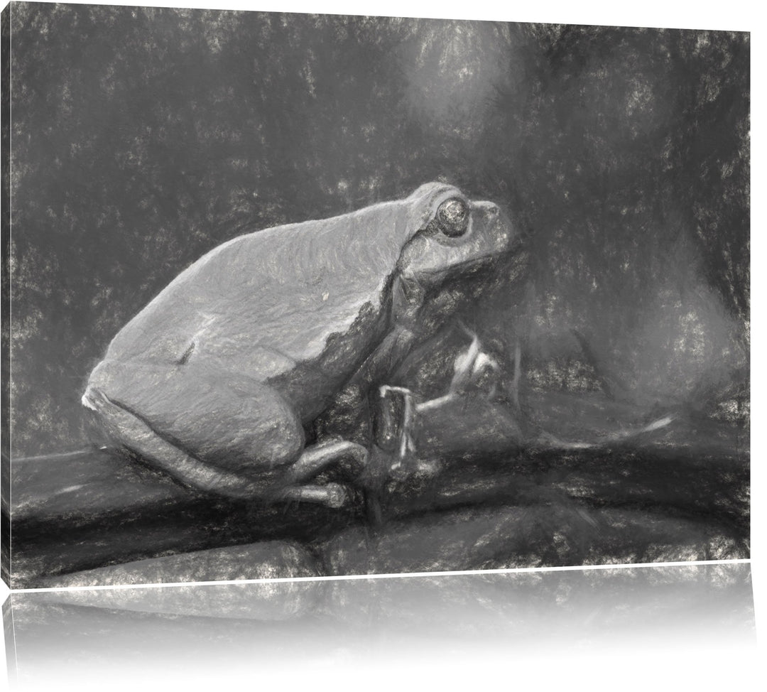 kleiner Frosch auf Dornenast NewArt Format: 100x70 cm auf Leinwand, XXL riesige Bilder fertig gerahm