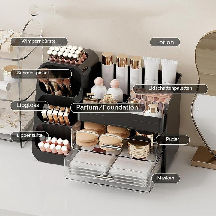 Kosmetik Organizer mit Schubladen,Schminktisch Organizer Grosse für Makeup,Schminke und Skincare Auf