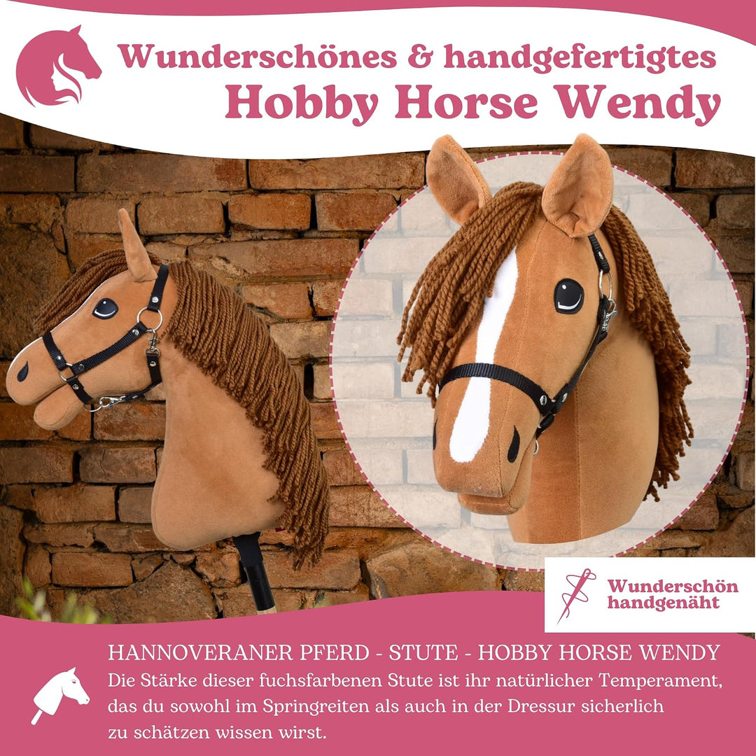 LarDen Hobby Horse Wendy mit schwarzem Halfter - Grösse M, HANDGEFERTIGTES Stockpferd Für Kleine, Gr