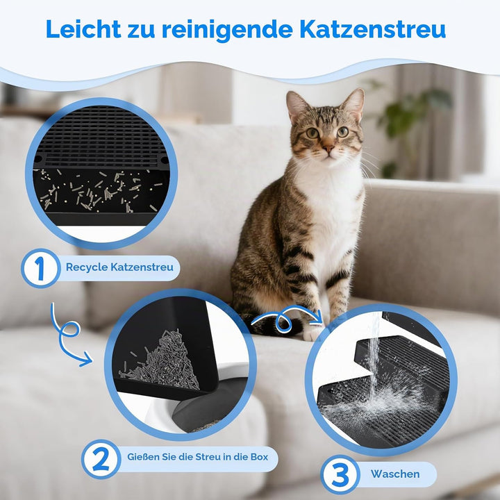 Verstellbare 3-stufige Katzentoilettenrampe, Katzen Treppen &amp; Stufen mit Filterfunktion, leicht zu r