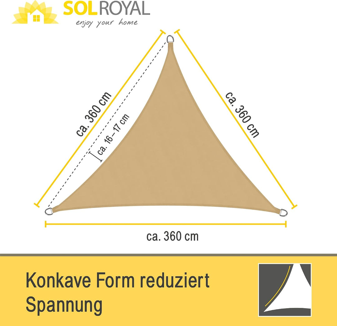 Sol Royal Sonnensegel dreieckig wasserdicht für Terrasse Balkon Garten | 3,6x3,6x3,6m Sand UV Sonnen