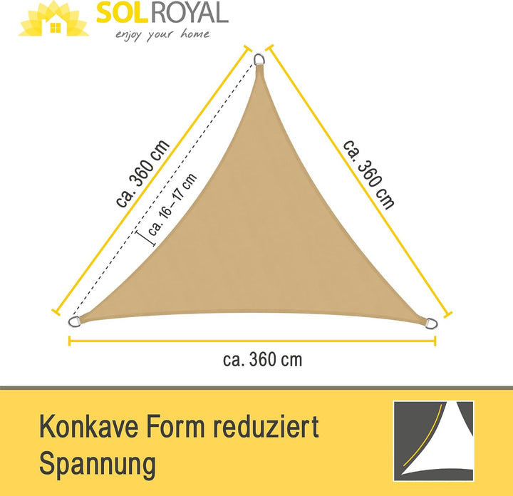 Sol Royal Sonnensegel dreieckig wasserdicht für Terrasse Balkon Garten | 3,6x3,6x3,6m Sand UV Sonnen