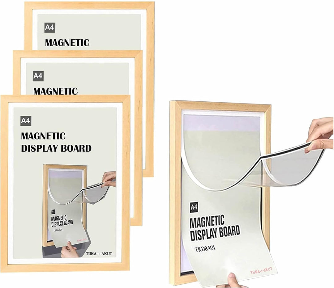 TUKA [4er] A4 Wechselrahmen Holz Natur mit Magnetverschluss, Acryl Info-Rahmen Plakatrahmen Posterra