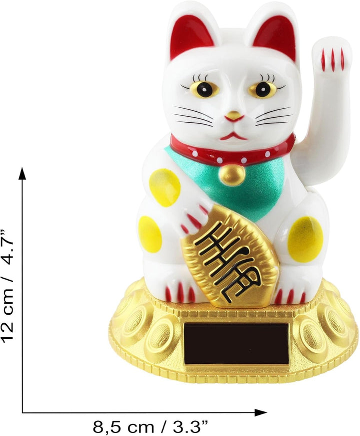 Freak Scene Glückskatze - Maneki-Neko - Winkekatze Solar - runder Sockel - 10,5 cm - weiss