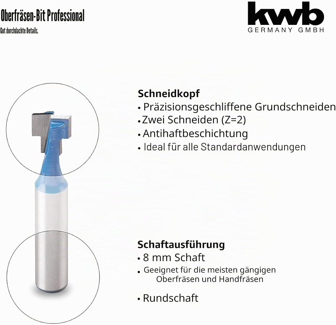 kwb T-Nutfräser Ø 5 mm und Ø 9,5 mm, hartmetallbestückt mit präzisem Spannschaft und optimierter Sch
