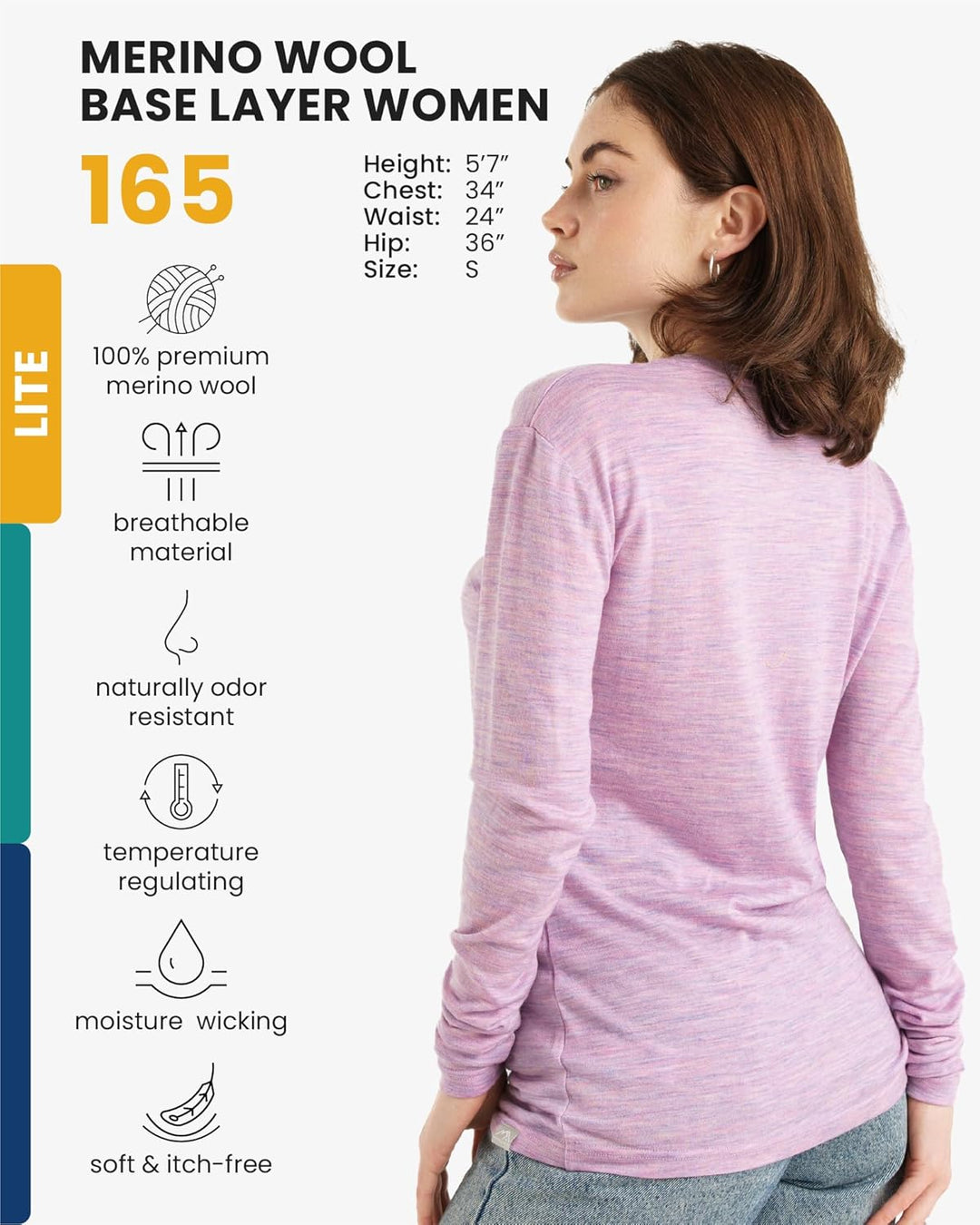 Merino.tech Merino Shirt Damen Langarm - Premium 100% Merino Unterwäsche Damen Leichte, Mittel, Schw