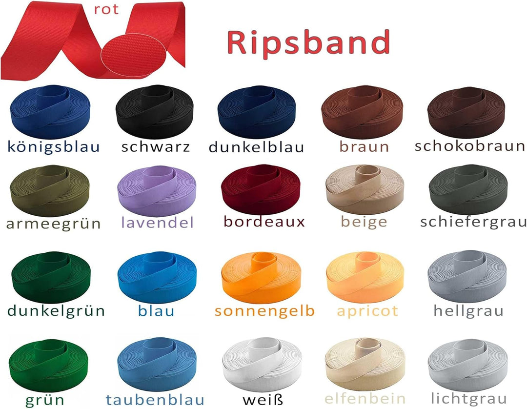 50m Ripsband 20mm Einfassband Stossband Besatzband Hutband Hosenband Farbwahl 21 Farben lichtgrau 20
