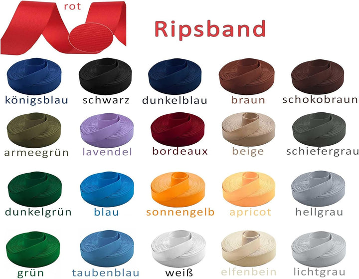 50m Ripsband 20mm Einfassband Stossband Besatzband Hutband Hosenband Farbwahl 21 Farben lichtgrau 20