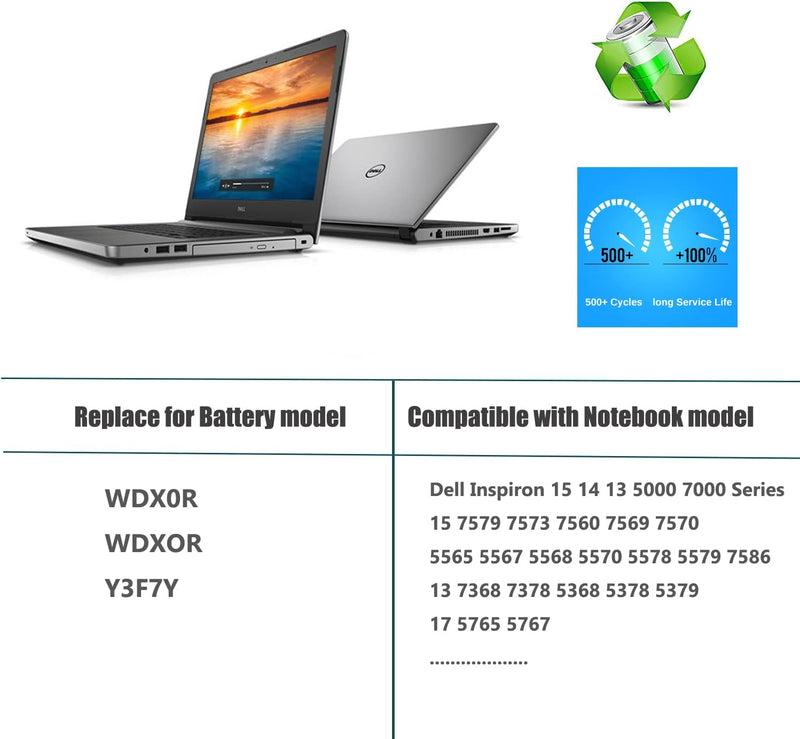 FengWings® WDX0R WDXOR Akku, Ersatzakku Für Dell Inspiron 13 5368 5378 5379 7368 7378 / Inspiron 15