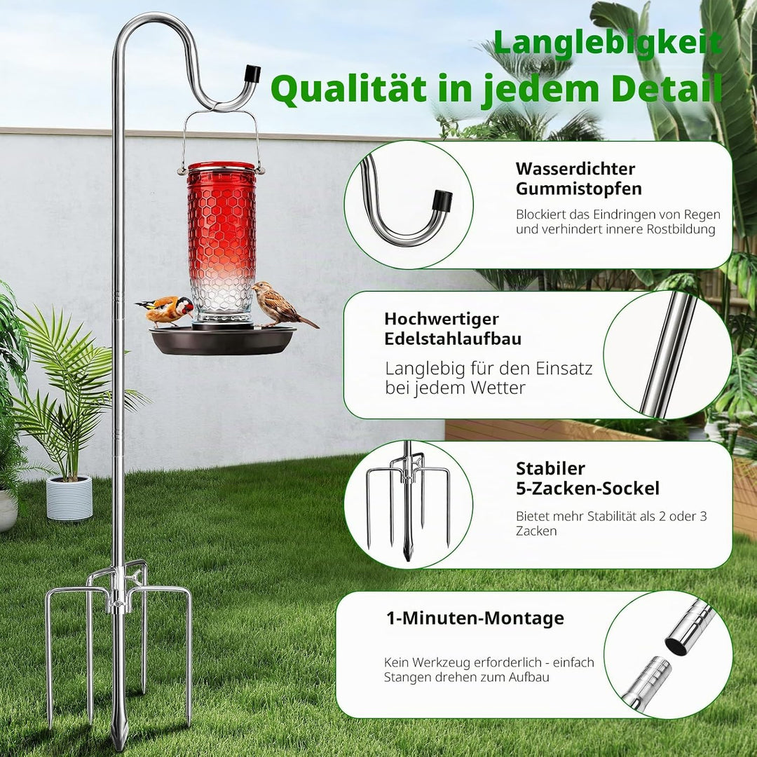 COCONUT Schäferhaken für Vogelhäuschen, 200 cm, 1,6 cm Breite, strapazierfähig, verstellbar, für den