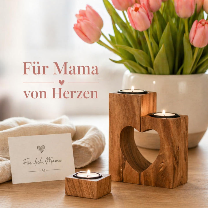 Plogis Herz Teelichthalter Holz - 3er Set aus 15cm Akazie - Kerze Jahrestag Geschenk für Sie - Holzh