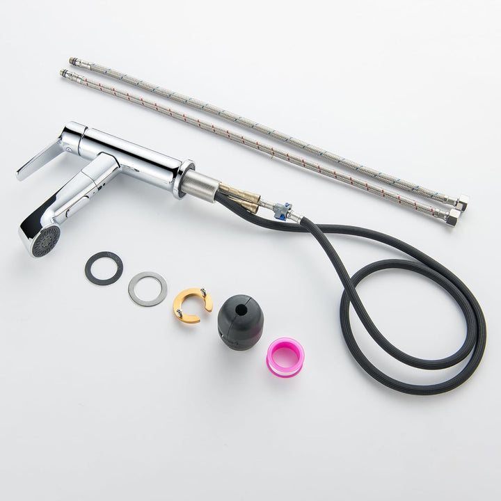 Waschtischarmatur ausziehbar mit Brause, Moderne Wasserhahn Bad Armatur mit 2 Strahlarten, Badarmatu
