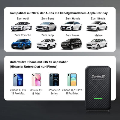 CarlinKit 2023 Carplay-Funkadapter, Unterstützung für OTA-Upgrade, 5-GHz-Datenübertragung, geeignet