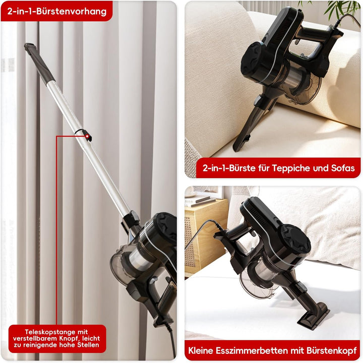 Staubsauger mit 5 Kabel,20KPa/500W,Kabelstaubsauger,Staubsauger,Handstaubsauger für Harte Böden/Tier