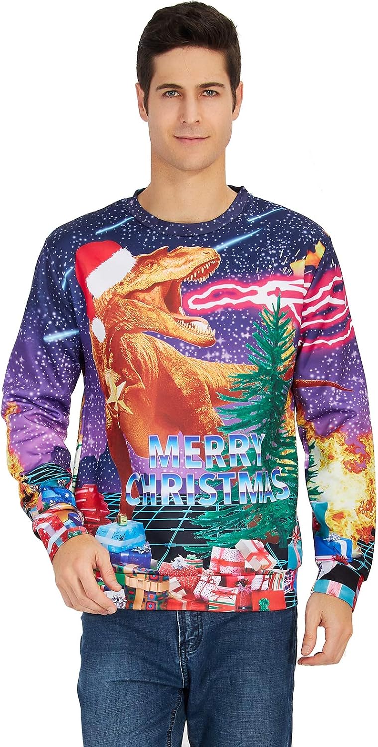 ALISISTER Hässliche Weihnachtpullover 3D Gedruckt Weihnachten Jumper Sweatshirt Langarm Ugly Christm