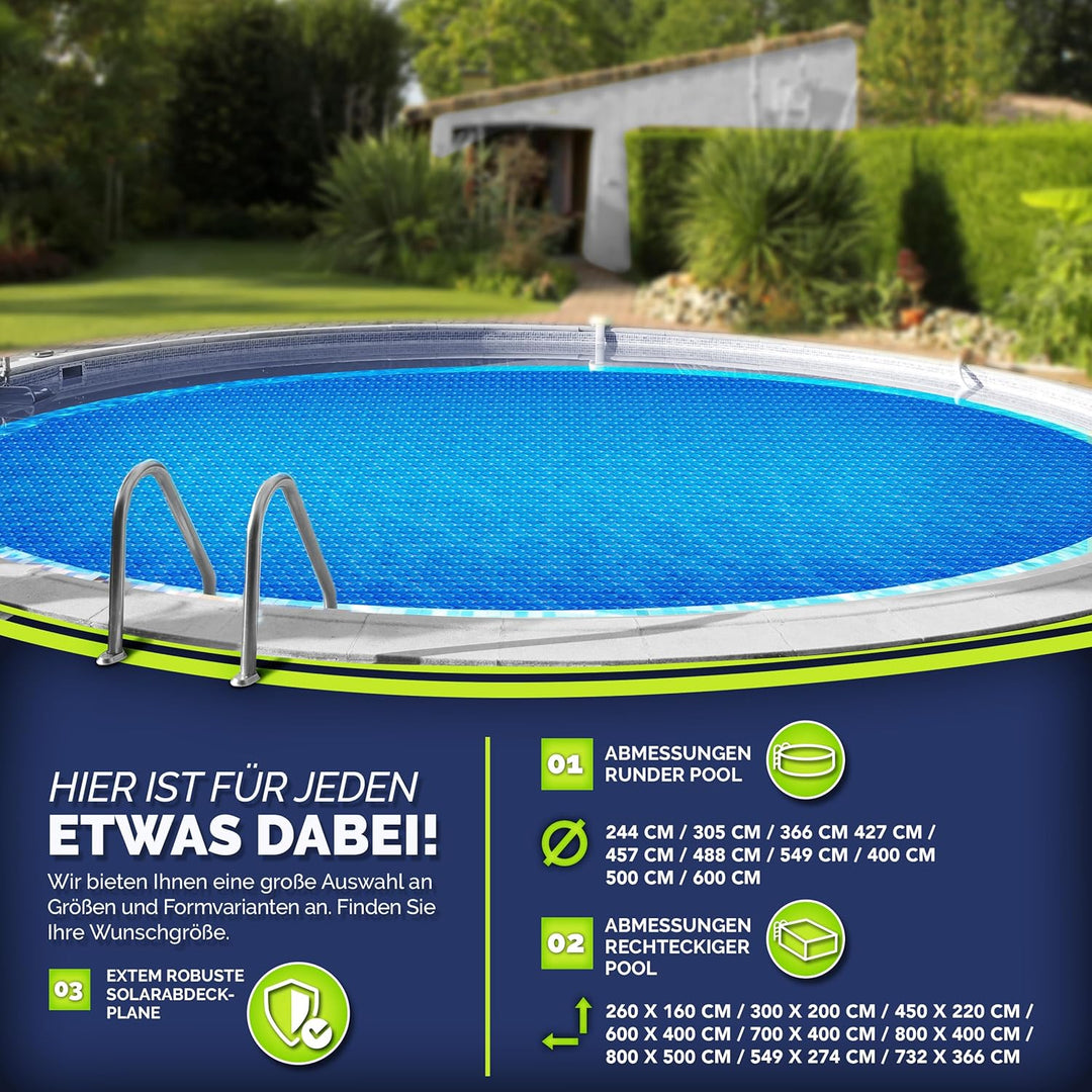 tillvex® Premium Pool Solarabdeckplane 400 µm Rechteckig 800x400 cm | Solarfolie Wärmeplane zuschnei