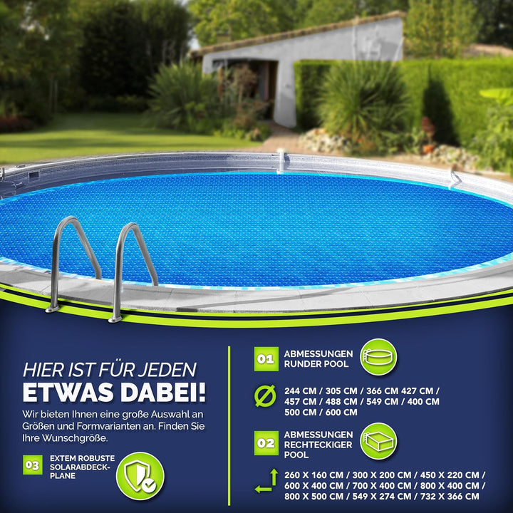 tillvex® Premium Pool Solarabdeckplane 400 µm Rechteckig 800x400 cm | Solarfolie Wärmeplane zuschnei