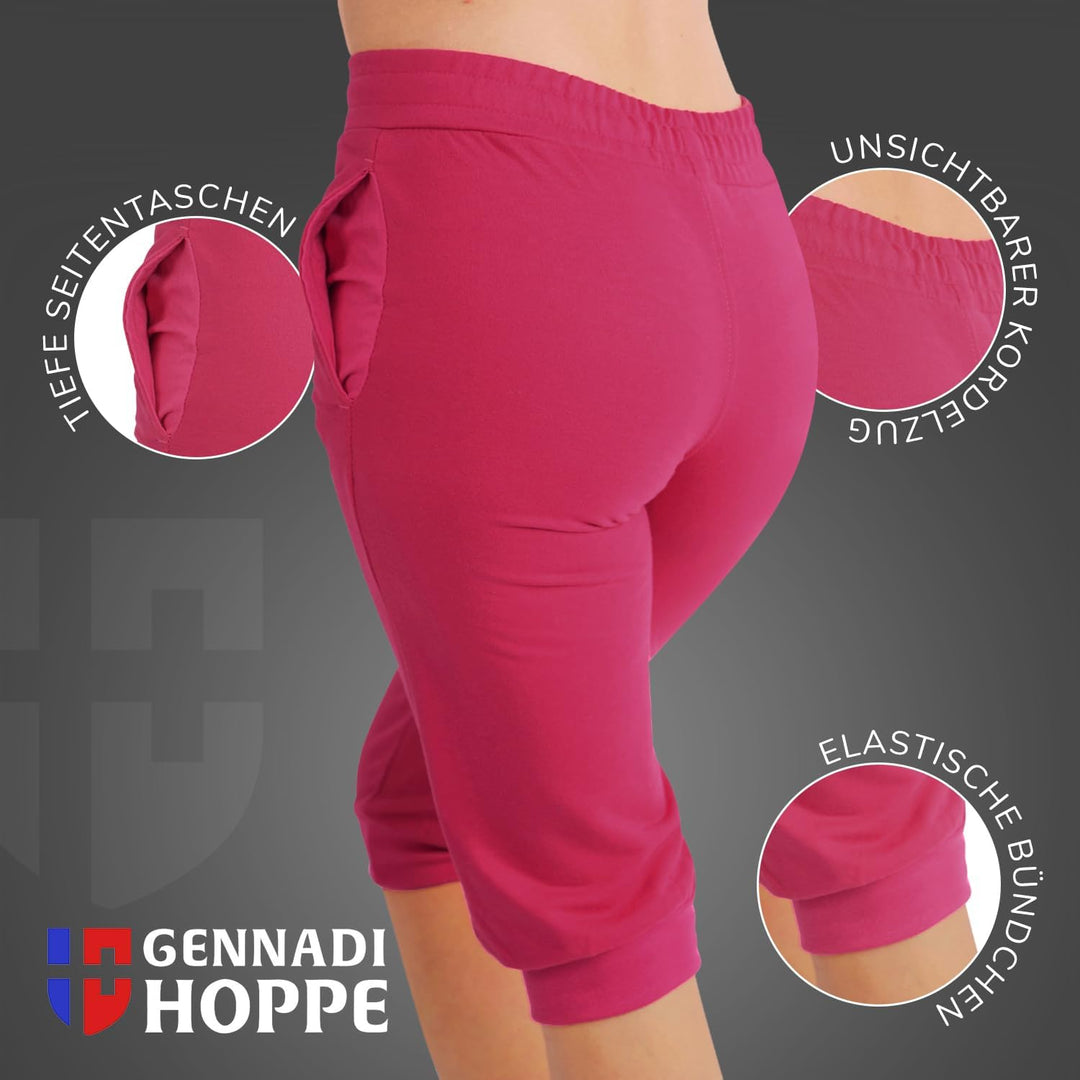 Gennadi Hoppe Damen 3/4 Trainingshose Sporthose Kurze Hose Sport Fitness Jogginghose Shorts Barmuda