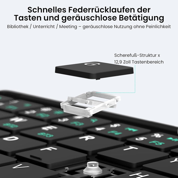 Nillkin Faltbare Bluetooth Tastatur mit Touchpad, Wiederaufladbare Klapptastatur mit Ziffernblock, T