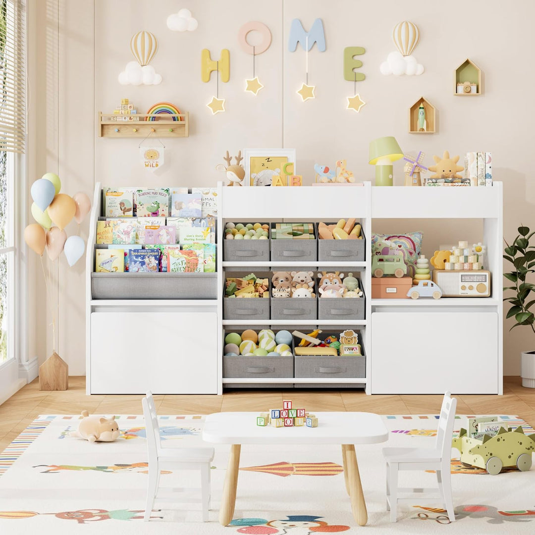 HOCSOK Kinderregal mit 8 Boxen auf Rollen, Regal Kinderzimmer mit Bücherregal, Spielzeugregal Kinder