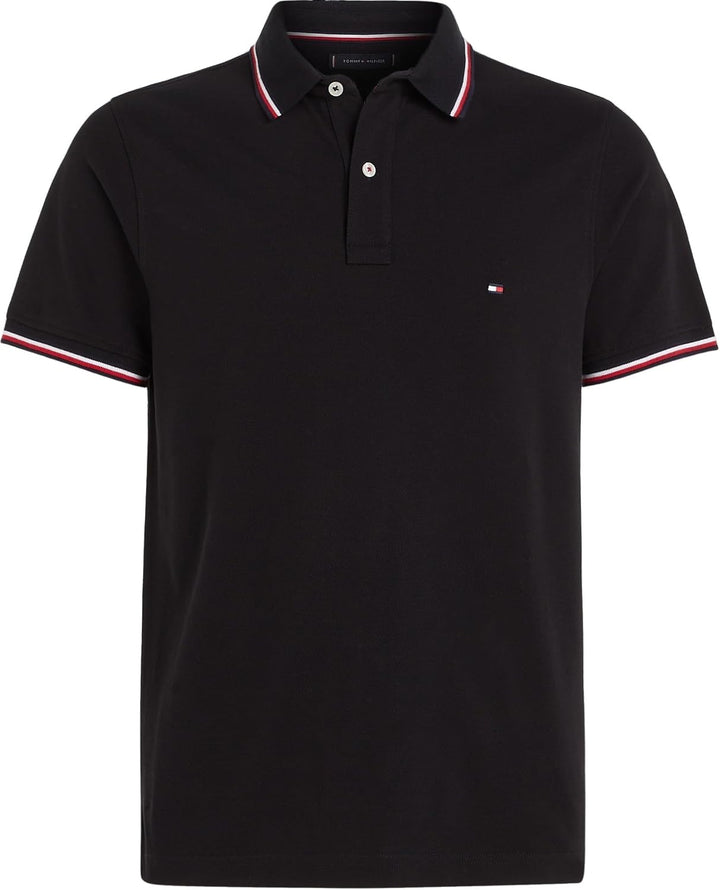 Tommy Hilfiger Herren Core Tommy Tipped Slim Polo Kurzarm Poloshirts XS Schwarz (Black), XS Schwarz