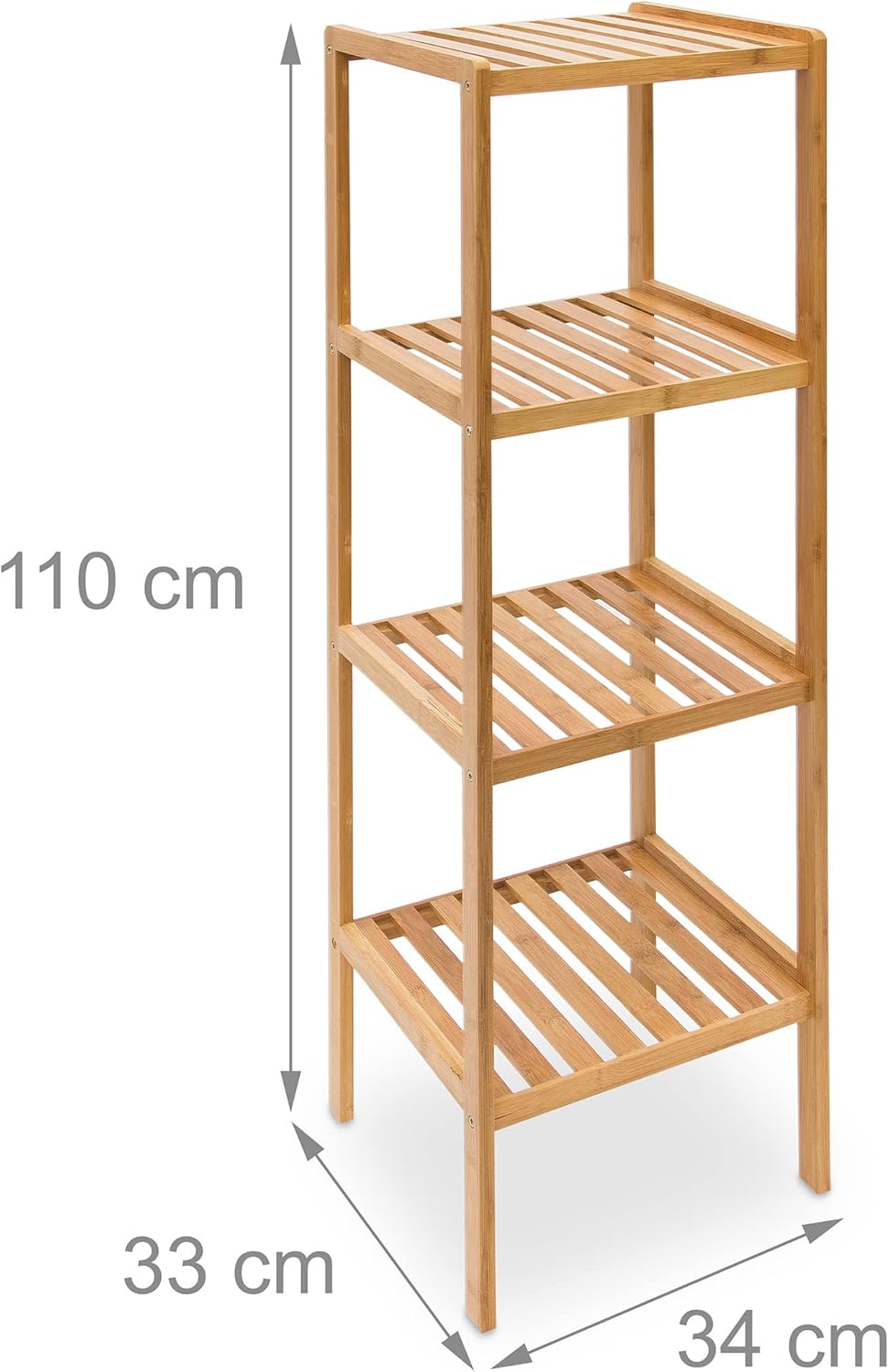 Relaxdays Badregal Bambus, Standregal Badezimmer & Küche, Bambusregal mit 4 offenen Ablagen, HBT 110