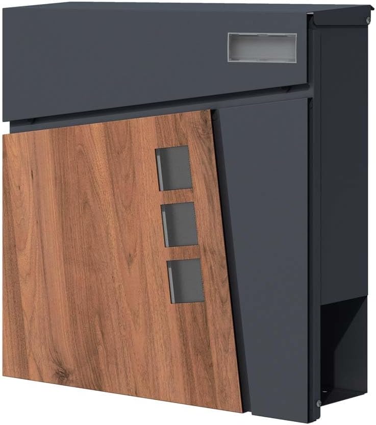 SCHARTEC® Briefkasten Holz Design & anthrazit mit Zeitungsfach modern & gross Wandbriefkasten Postka