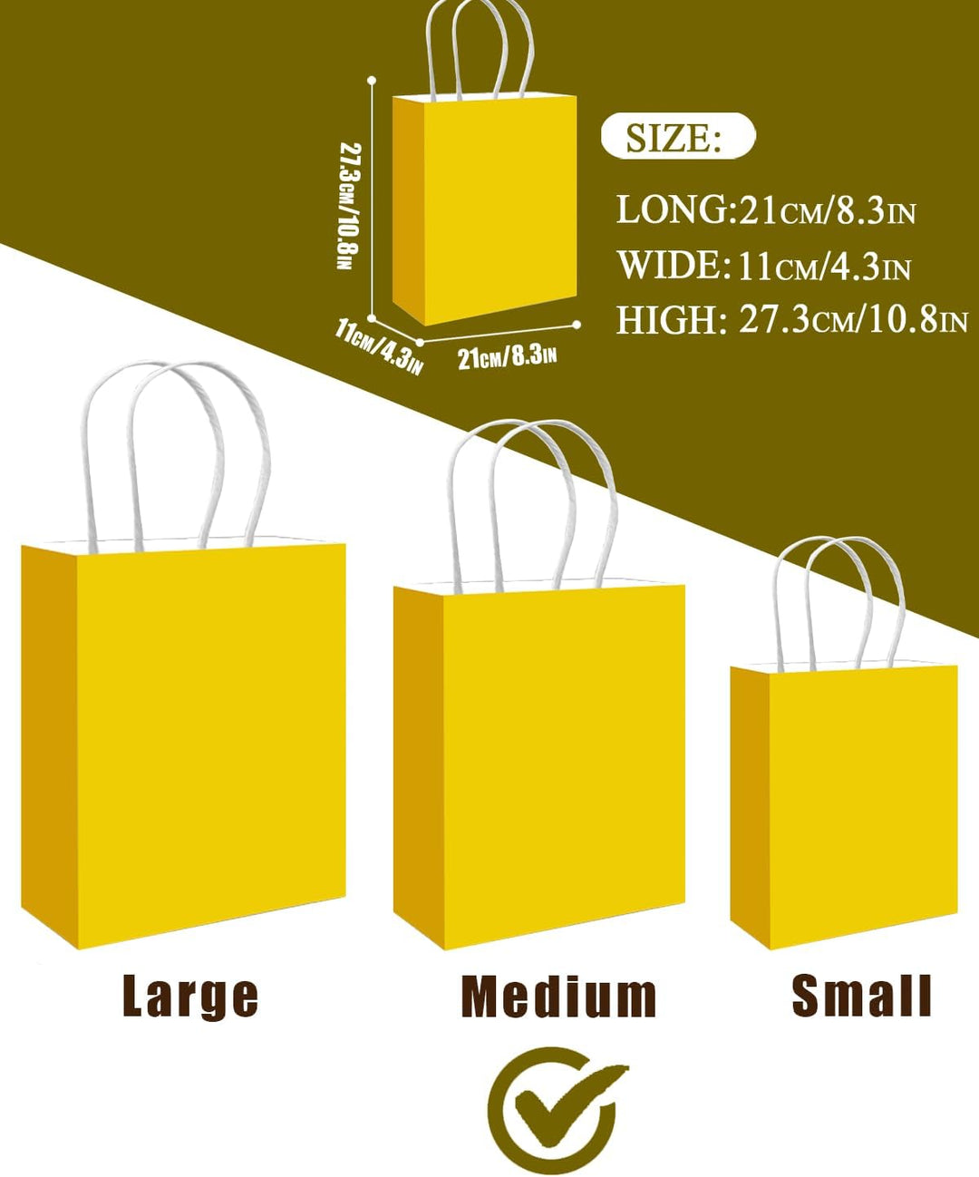 Gcardist 50 Stück Leuchtendes Gelb Mittlere-Geschenktüten aus Papier mit Henkeln–10.6"×8.3"×4.3"-Tüt