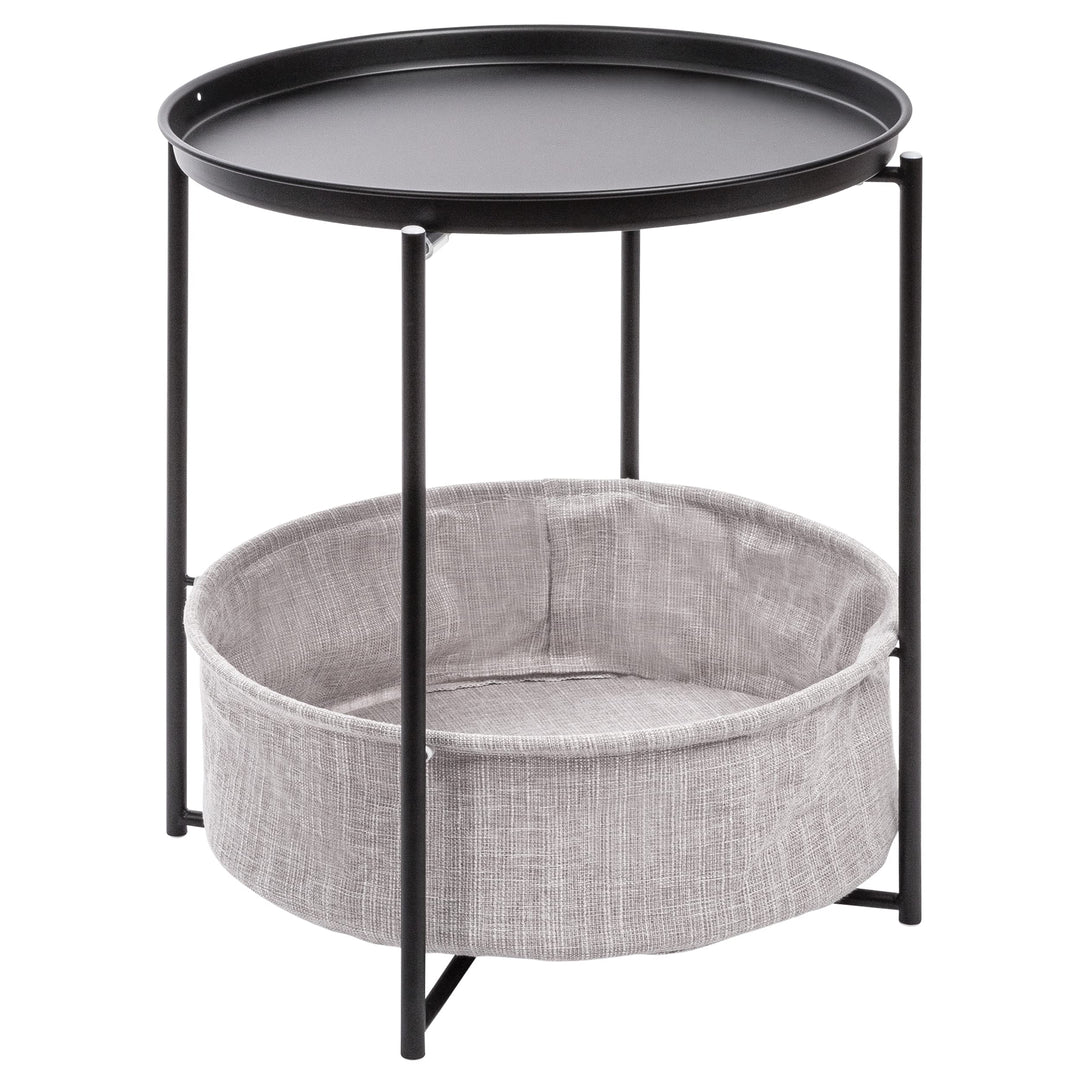 ONVAYA® Beistelltisch Linda rund | Schwarz | Couchtisch mit Korb &amp; Tablett | aus Metall | für Wohnzi