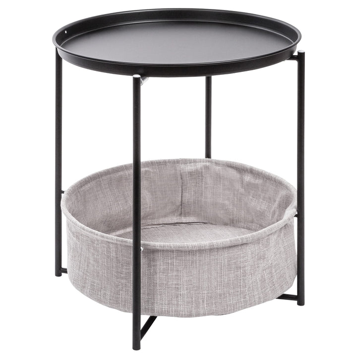 ONVAYA® Beistelltisch Linda rund | Schwarz | Couchtisch mit Korb &amp; Tablett | aus Metall | für Wohnzi