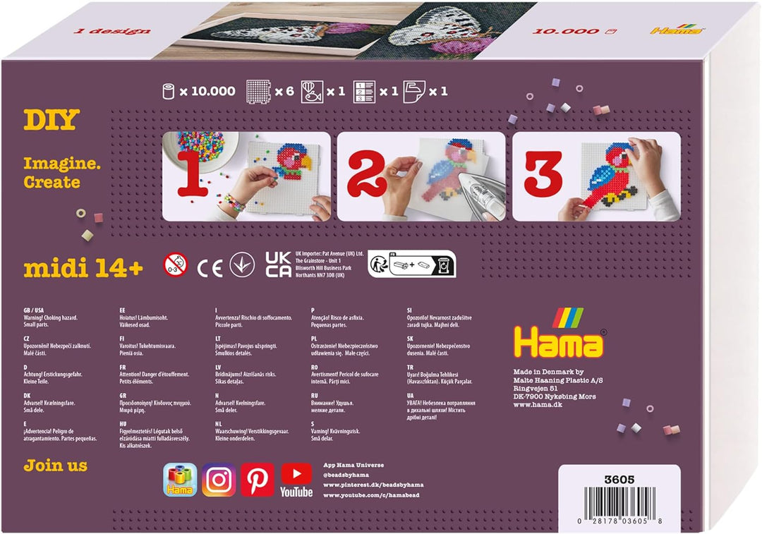 Hama Perlen 3605 Grosse Geschenk-Box Schmetterling mit ca. 10.000 bunten Midi Bügelperlen mit Durchm