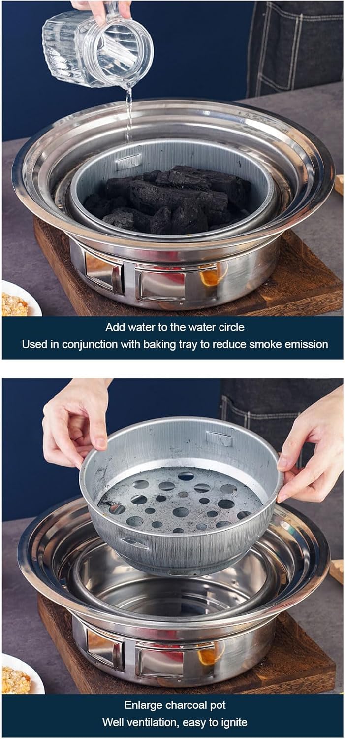 Thai Korean BBQ Grill Pfanne, 2 in 1 Sogar Heizung Heisstopf Grill Holzkohlewanne Eisen Grillschale