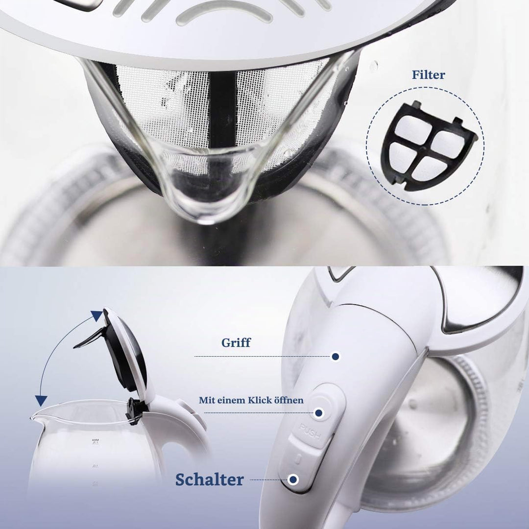 EXTRASTAR Elektrischer Wasserkocher aus Glas mit blauem LED-Licht, bpa, automatischer Abschaltung un