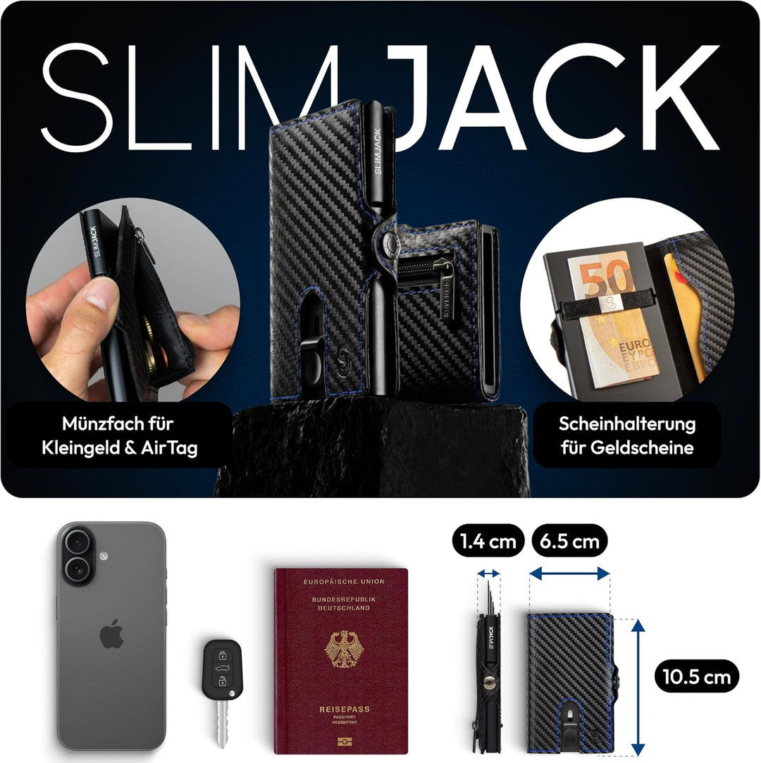 SLIMJACK Smart Wallet mit Münzfach - Kreditkartenetui mit RFID-Schutz - Geldbeutel für Herren - Alum