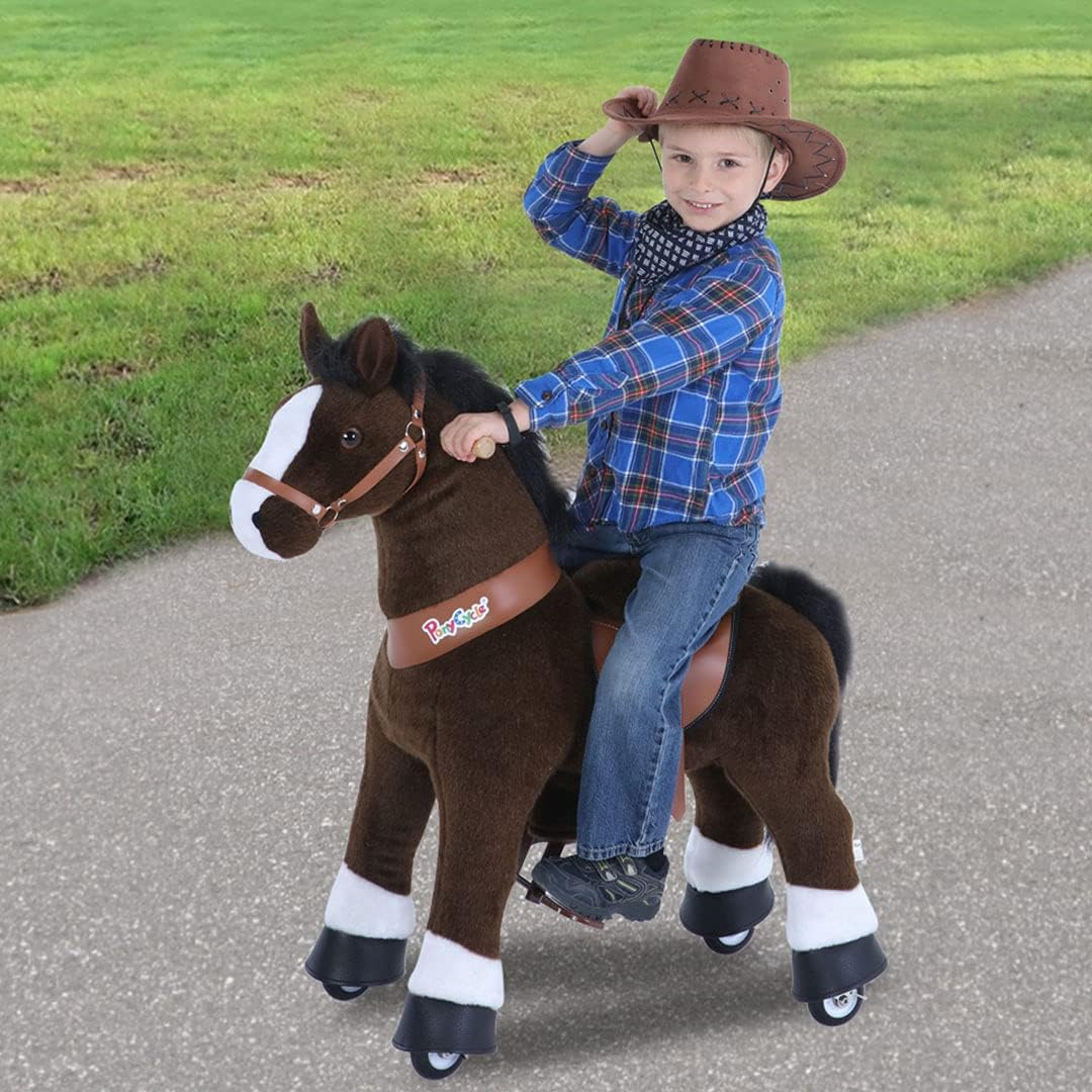 PonyCycle Offizielle Klassisch Modell U Reiten auf Pferd Spielzeug Plüsch Lauftier Dunkelbraunes Pfe