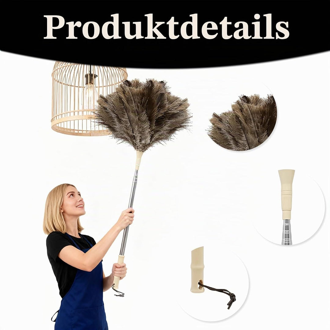 Staubwedel Straussenfedern Staubwedel Teleskop Waschbar Staubwedel Lang Ausziehbar 125cm für Spinnwe