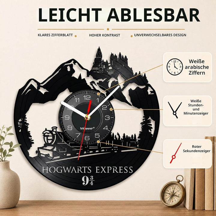 Viiluuxr Wanduhr Modern Vinyl Schallplatte Wanduhren Hogwarts Express Uhr Wand Ohne Tickgeräusche Wa
