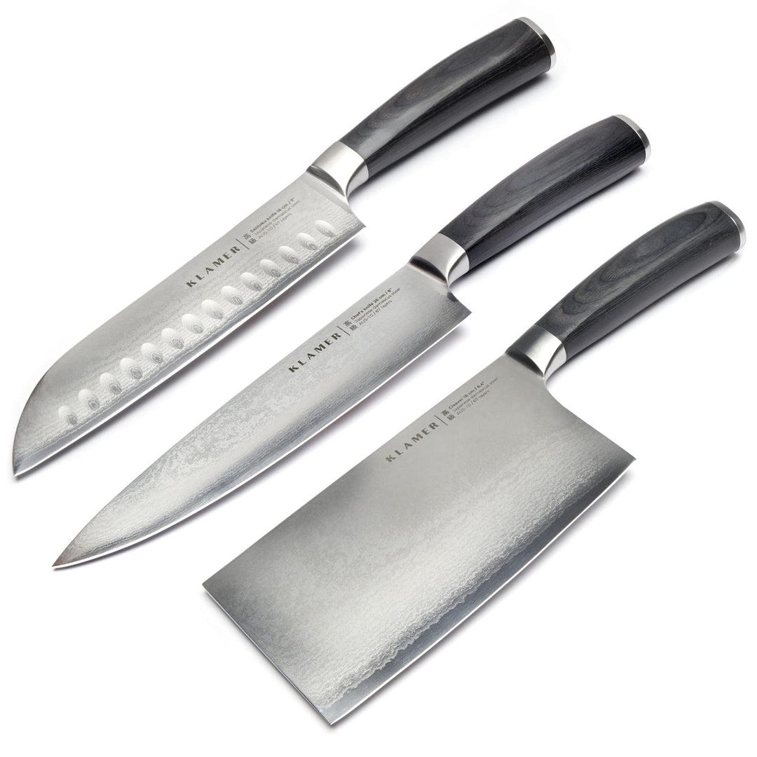 KLAMER Premium Damastmesser echter japanischer Stahl (3er Messerset) 3er Classic Damast Messerset Se