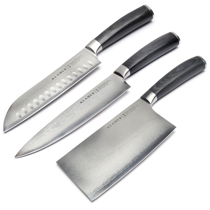 KLAMER Premium Damastmesser echter japanischer Stahl (3er Messerset) 3er Classic Damast Messerset Se
