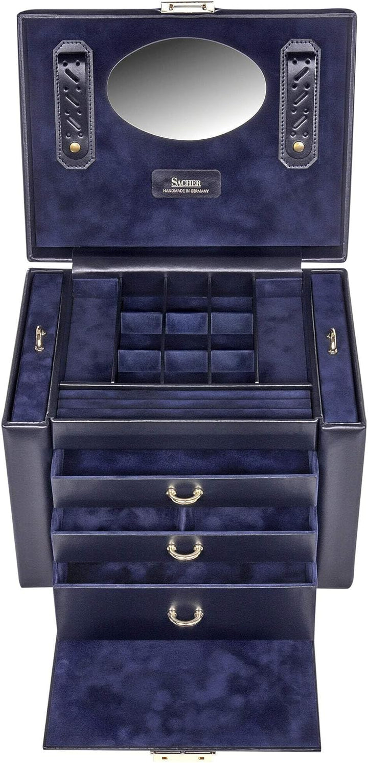 SACHER Schmuckkasten Marta - Handmade in Germany - Breite 27 cm (navy | acuro | Leder), Navy | Acuro