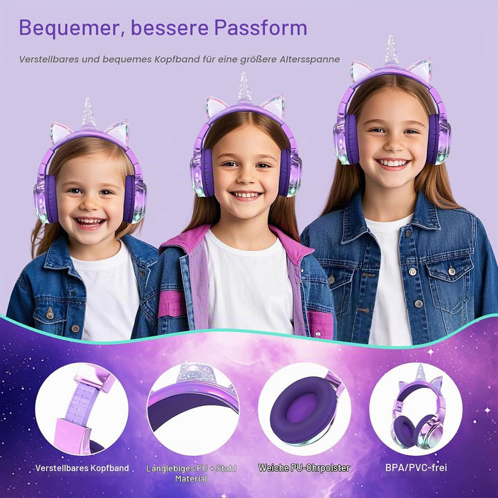 JYPS Bluetooth Kopfhörer Kinder, Metallisch Kabellose Kopfhörer Kinder Over Ear mit 74/85dBA Lautstä