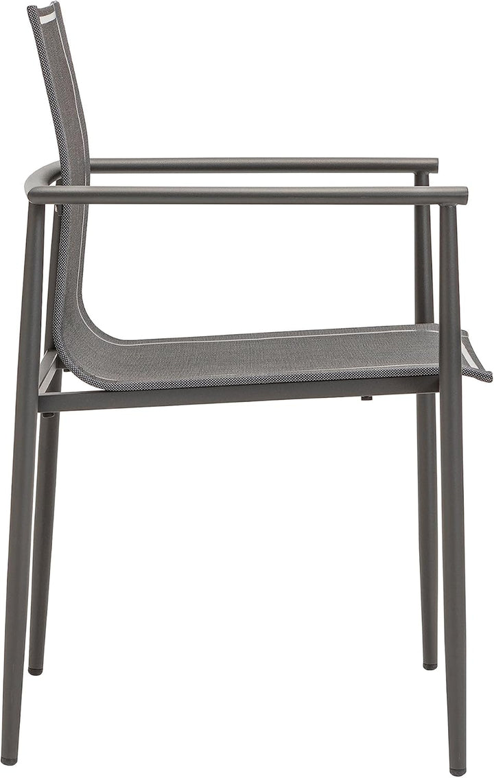 Dehner Gartenstuhl Lille, stapelbar, 85 x 56 x 56.5 cm, Edelstahl/Textilene, anthrazit/grau Modern,