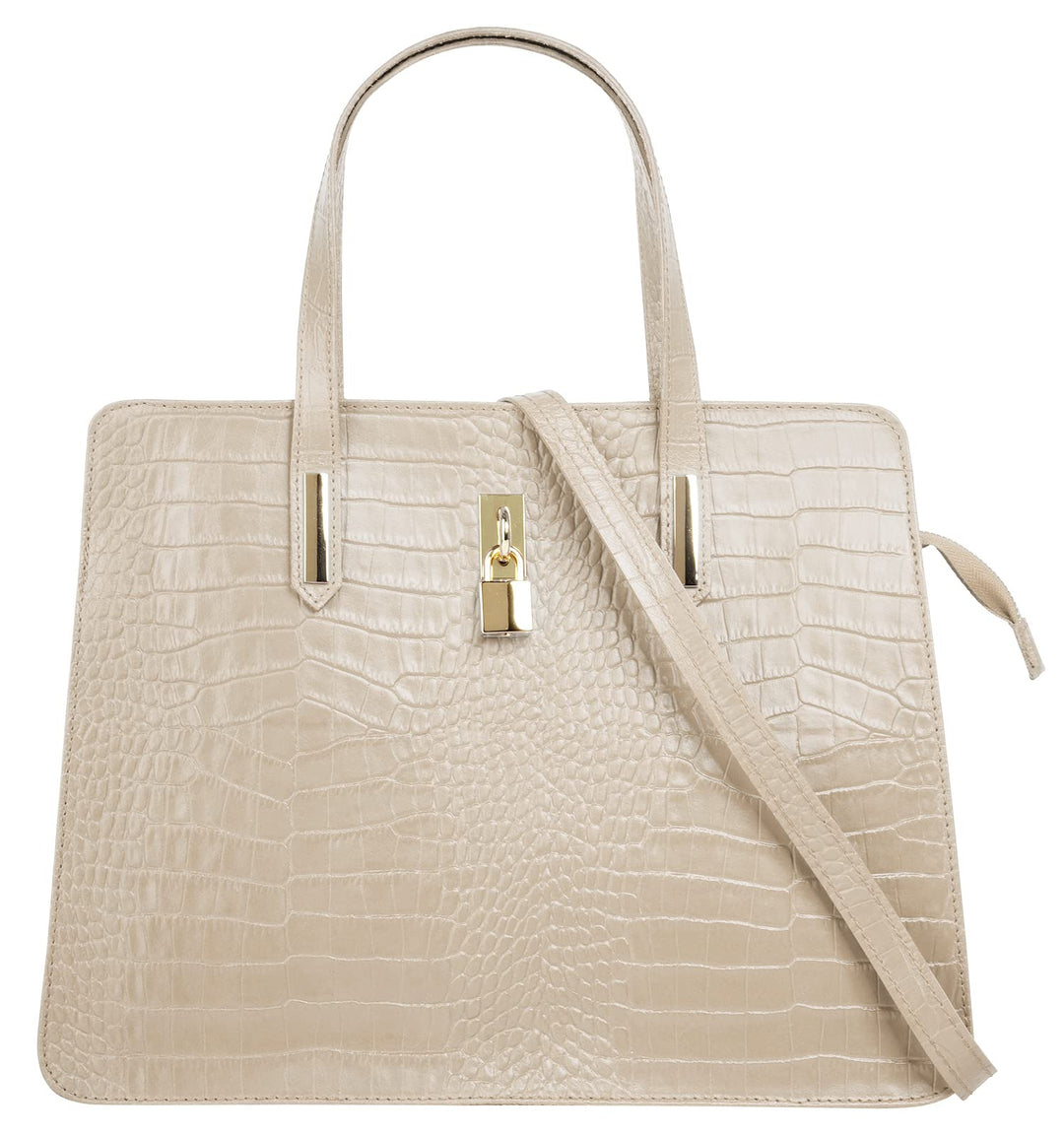 Handtasche Echt Leder Damen | Made in Italy, Smartphonefach, Kroko-Design, elegante Umhängetasche, D