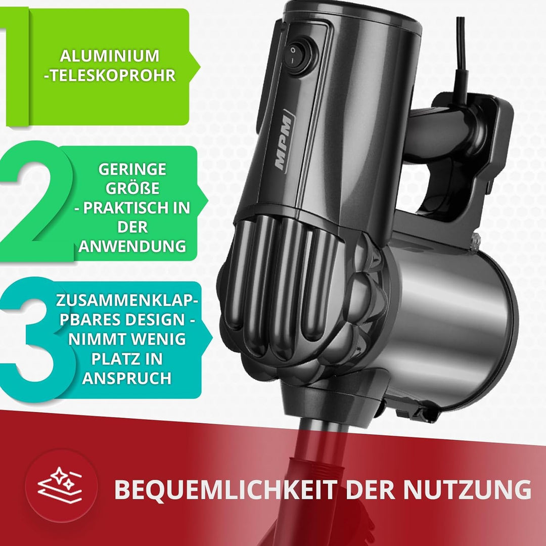 MPM Stielstaubsauger mit Kabel MOD-74 - Stielstaubsauger 600W mit Teleskopischem Aluminiumrohr - 3-S