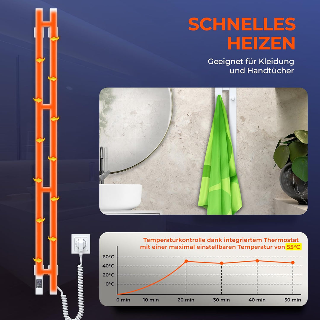NAVIN Elektrischer Handtuchtrockner Silouette Quadro 90x1200 mit Sensorsteuerung - Weiss aus hochwer