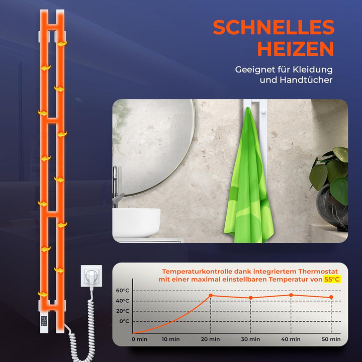 NAVIN Elektrischer Handtuchtrockner Silouette Quadro 90x1200 mit Sensorsteuerung - Weiss aus hochwer