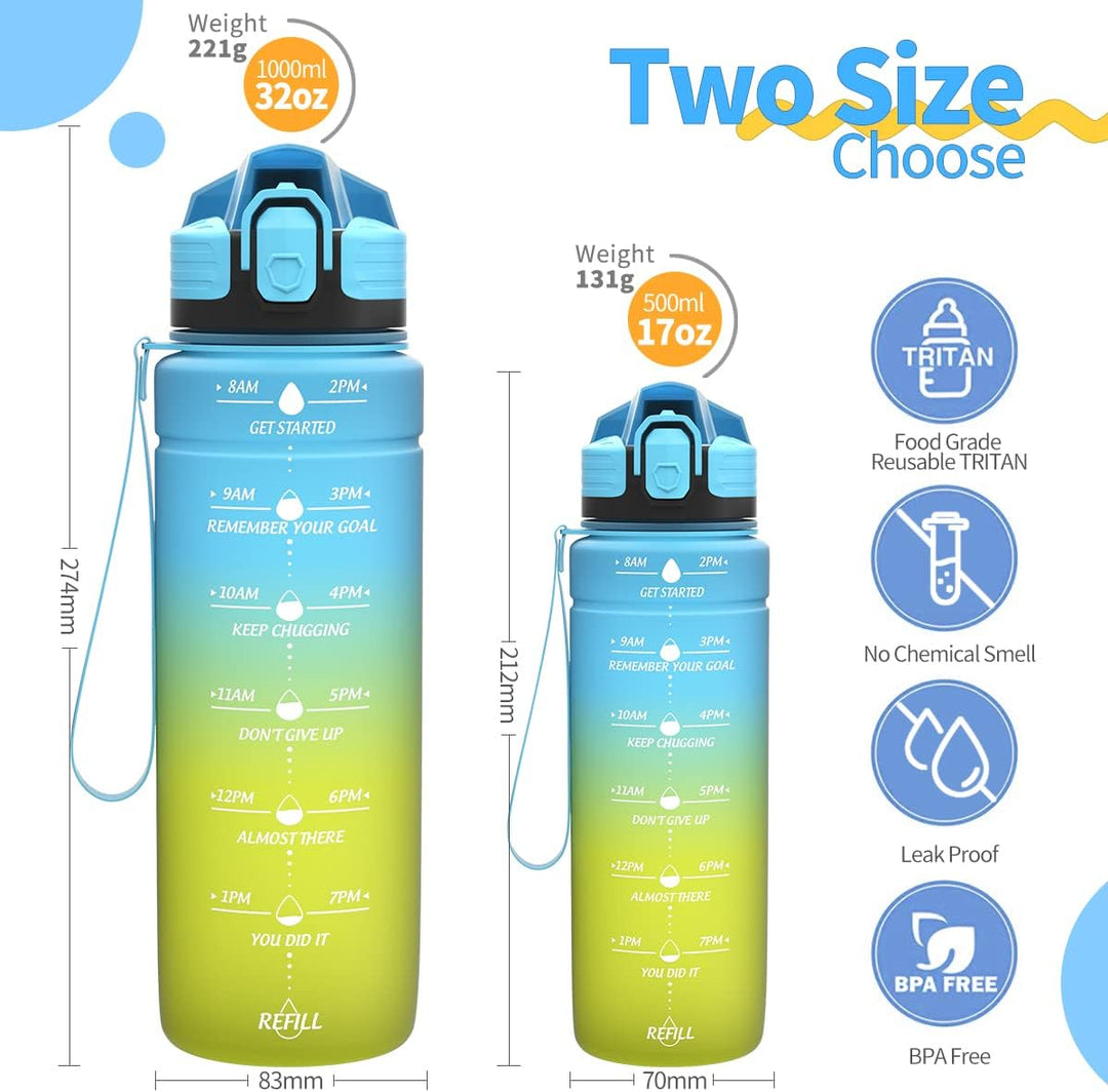 Coolfel Sport Trinkflasche 2l, 1,5l, 1l, 700ml, 500ml Trinkflasche Kinder Auslaufsicher, Motivierend