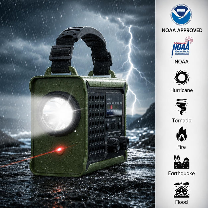 Notfallradio, NOAA-zugelassen, 12000 mAh/44400 mWh, mit AM/FM, tragbares Solarpanel, Handkurbel, AC-