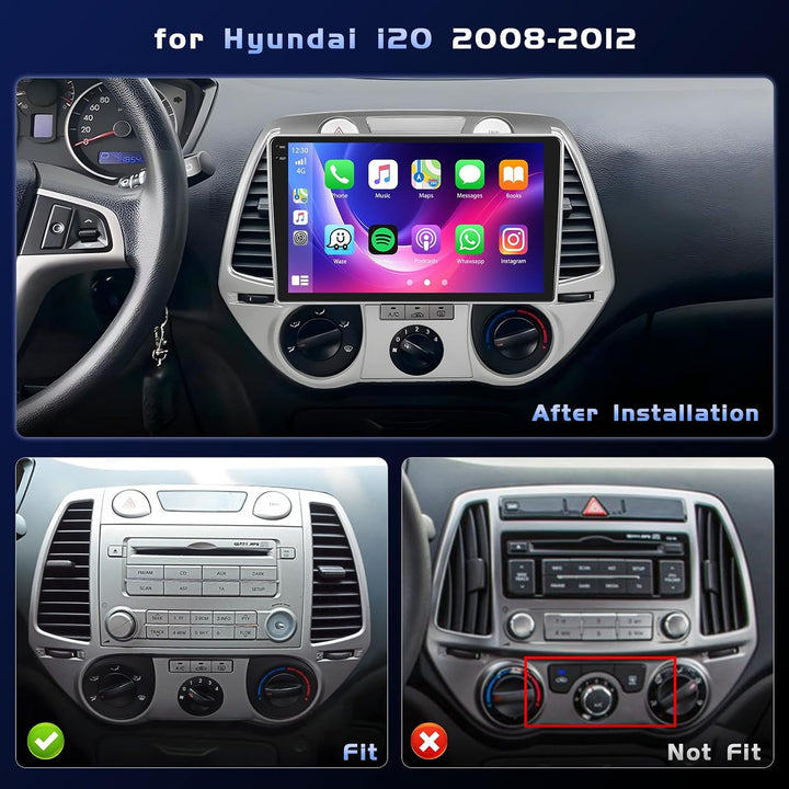 Hikity 4+128G 9" Android Autoradio für Hyundai i20 2008-2012 | Incell Touchscreen Wireless Carplay A